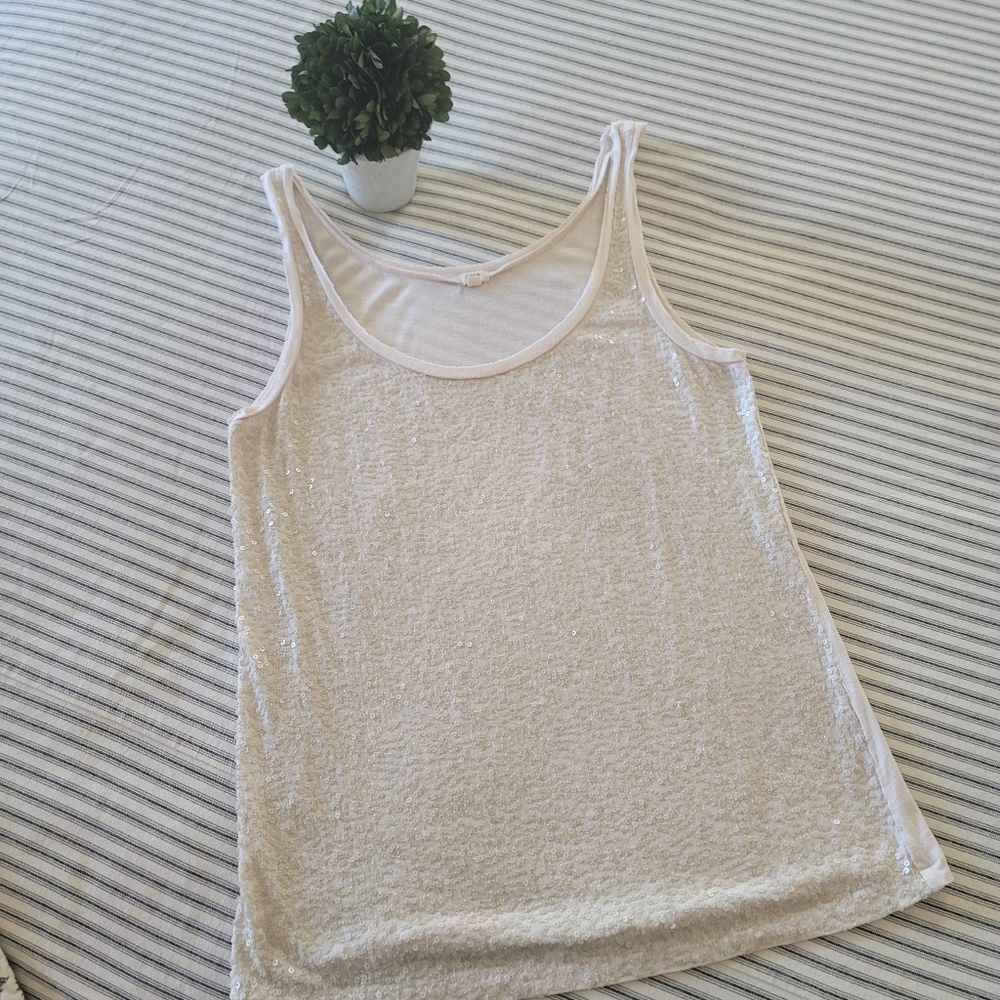 J Crew Off white matte sequin tank top size L.